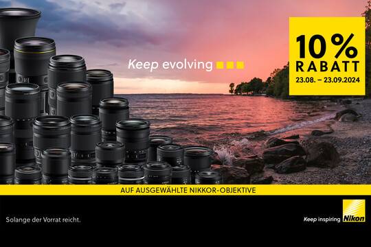 Sujet wo viele Objektive zusehen ist, bei dieser Aktion erhalten Sie 10% Rabatt auf fast alle Nikon Objektive