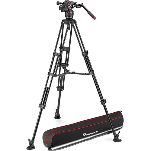 Manfrotto 608 Nitrotech Videokopf mit Alu Doppelrohrstativ